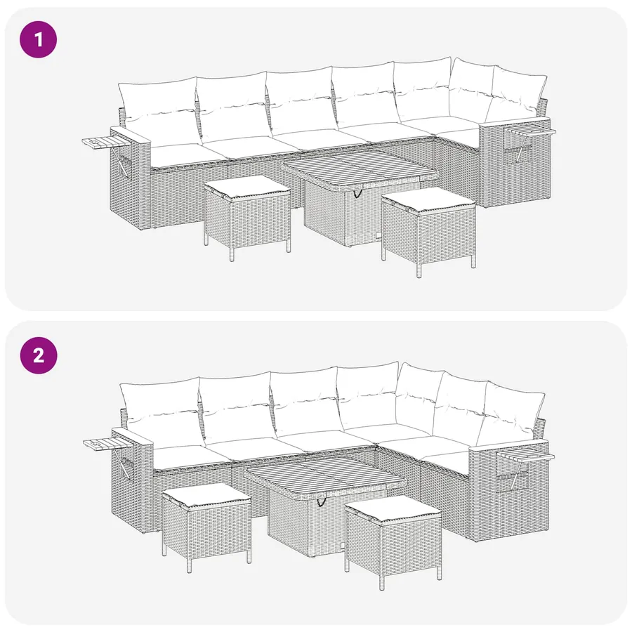Ensemble de canapé de jardin 9 pcs Noir polyrotin - 11