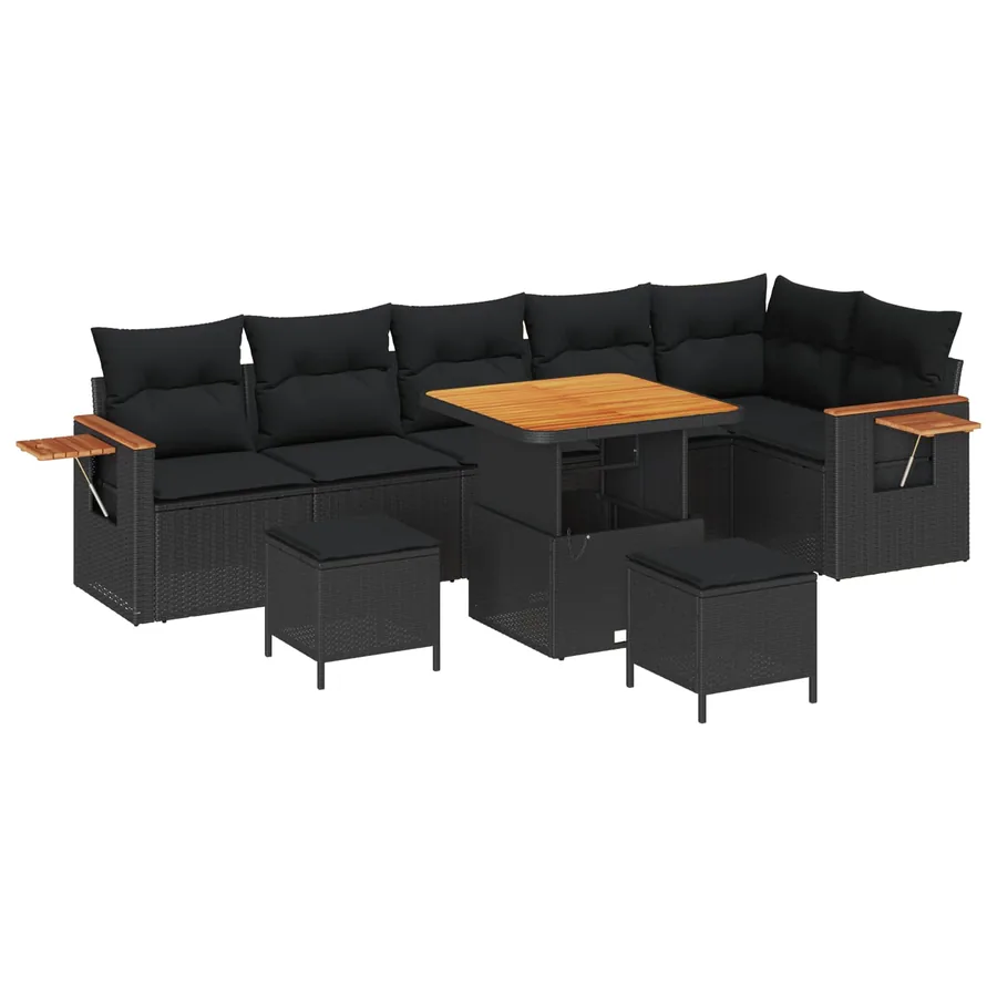 Ensemble de canapé de jardin 9 pcs Noir polyrotin - 2