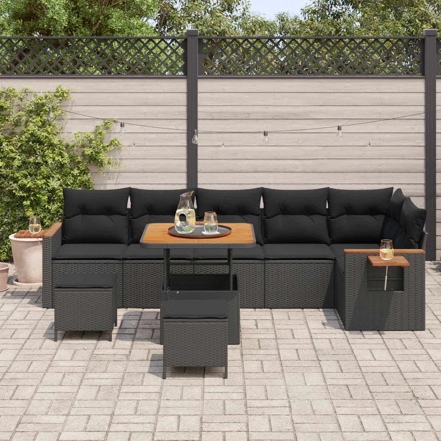 Ensemble de canapé de jardin 9 pcs Noir polyrotin - 3