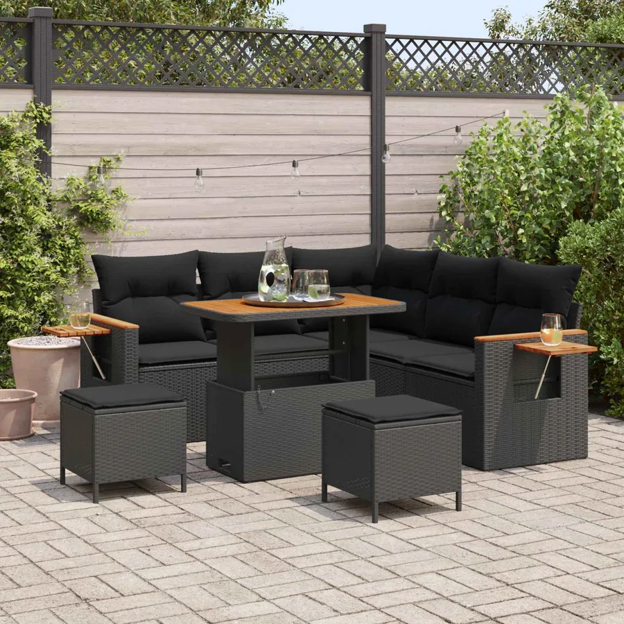 Ensemble de canapé de jardin 8 pcs Noir polyrotin