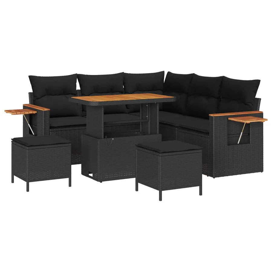 Ensemble de canapé de jardin 8 pcs Noir polyrotin - 2