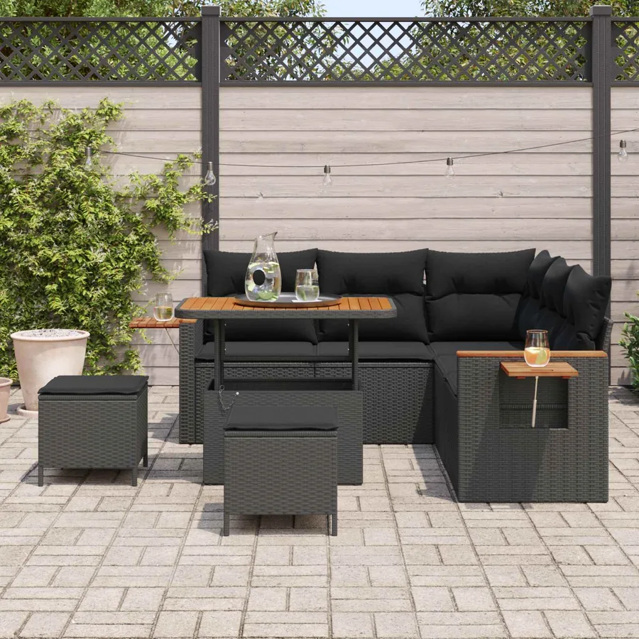 Ensemble de canapé de jardin 8 pcs Noir polyrotin - 3