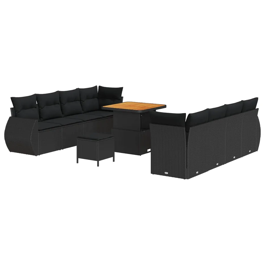Ensemble de canapé de jardin 11 pcs Noir Poly rotin - 2
