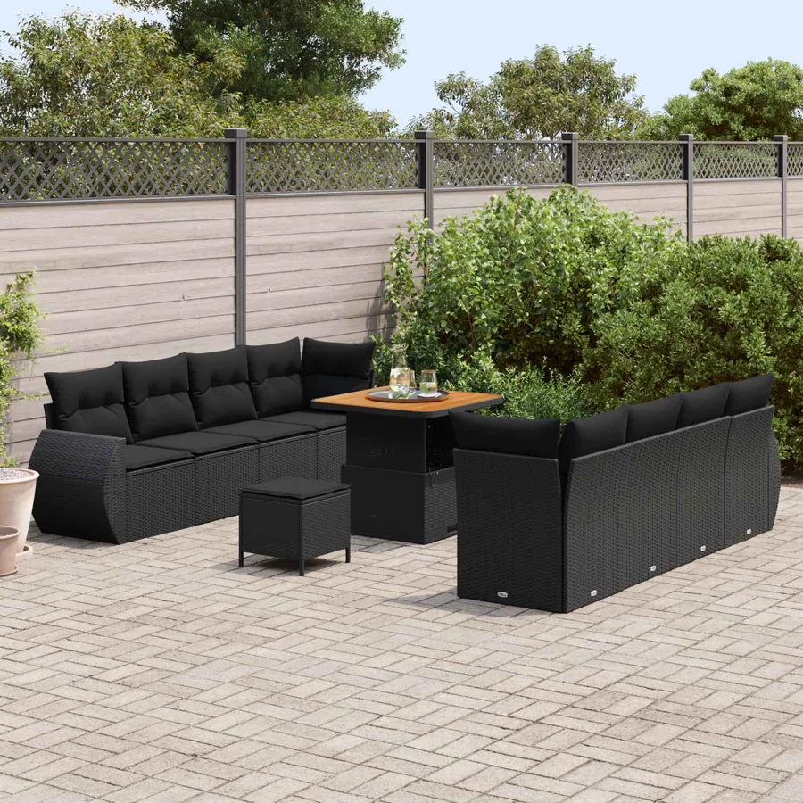 Ensemble de canapé de jardin 11 pcs Noir Poly rotin - 3