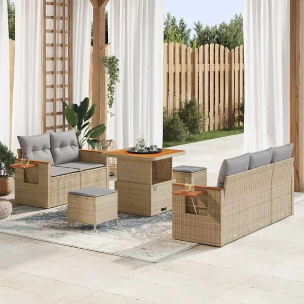 Ensemble de canapé de jardin 8 pcs Beige polyrotin