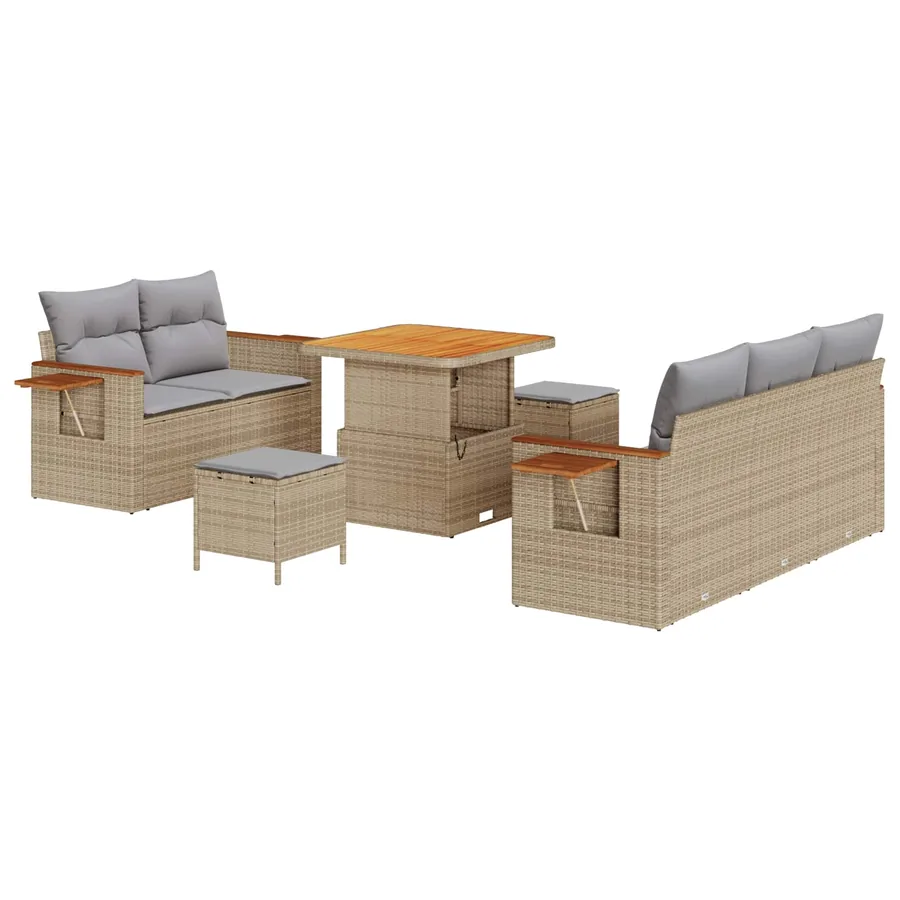 Ensemble de canapé de jardin 8 pcs Beige polyrotin - 2
