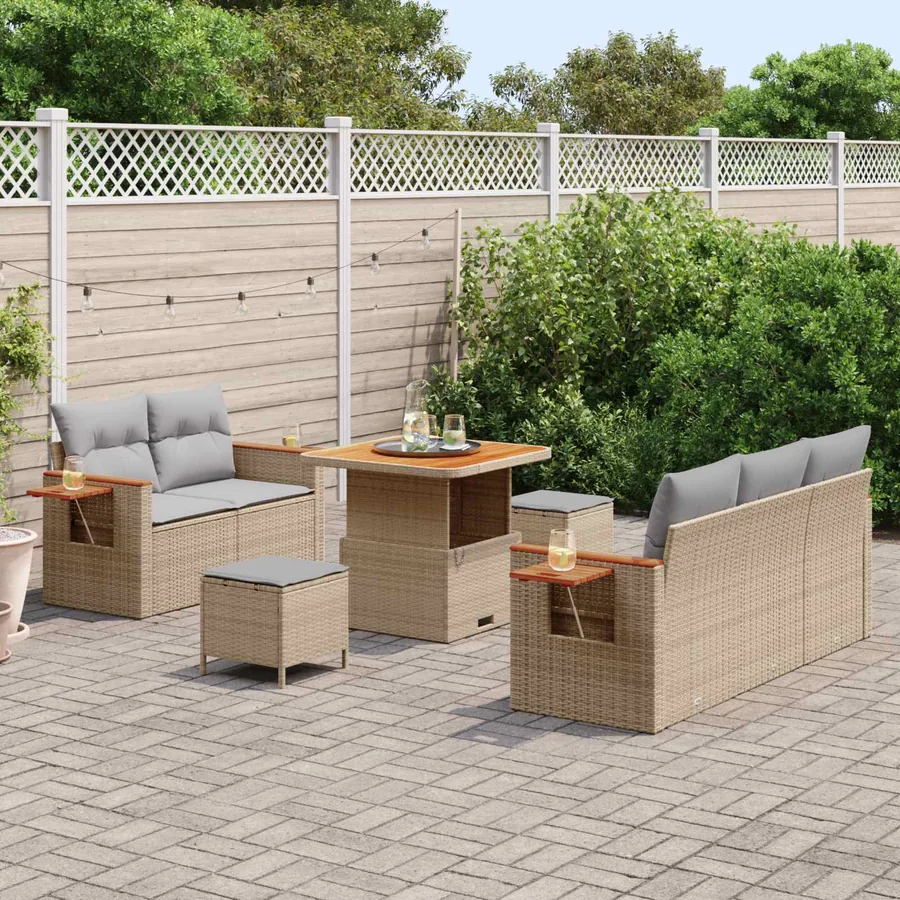 Ensemble de canapé de jardin 8 pcs Beige polyrotin - 3