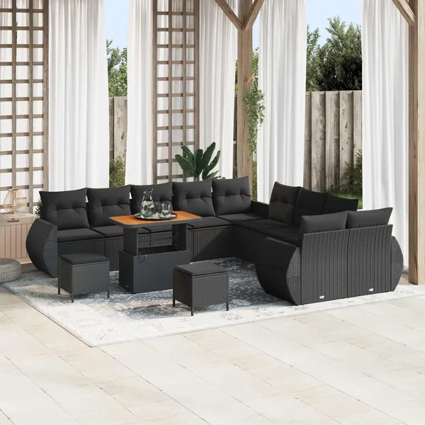 Ensemble de canapé de jardin avec coussin 13 pcs Noir