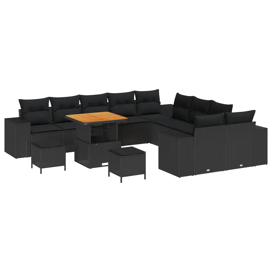 Ensemble de canapé de jardin avec coussin 13 pcs Noir polyrotin - 2