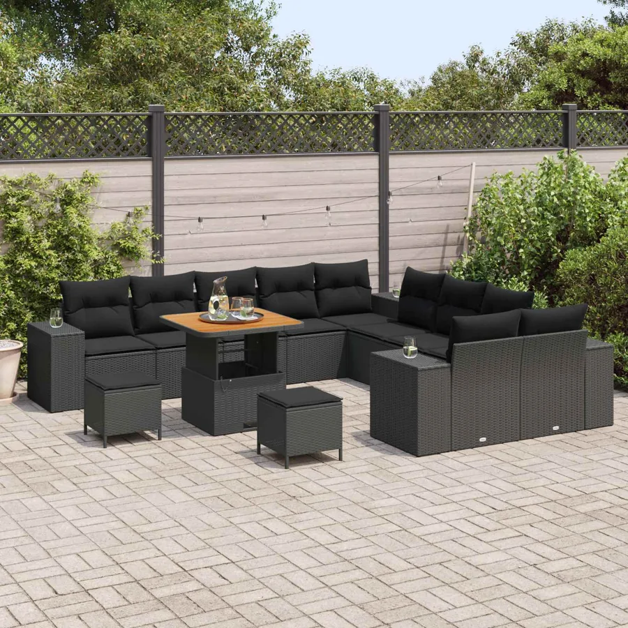 Ensemble de canapé de jardin avec coussin 13 pcs Noir polyrotin - 3