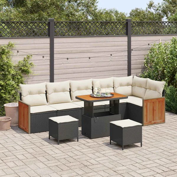 Ensemble de canapé de jardin avec coussin 9 pcs Noir et Crème