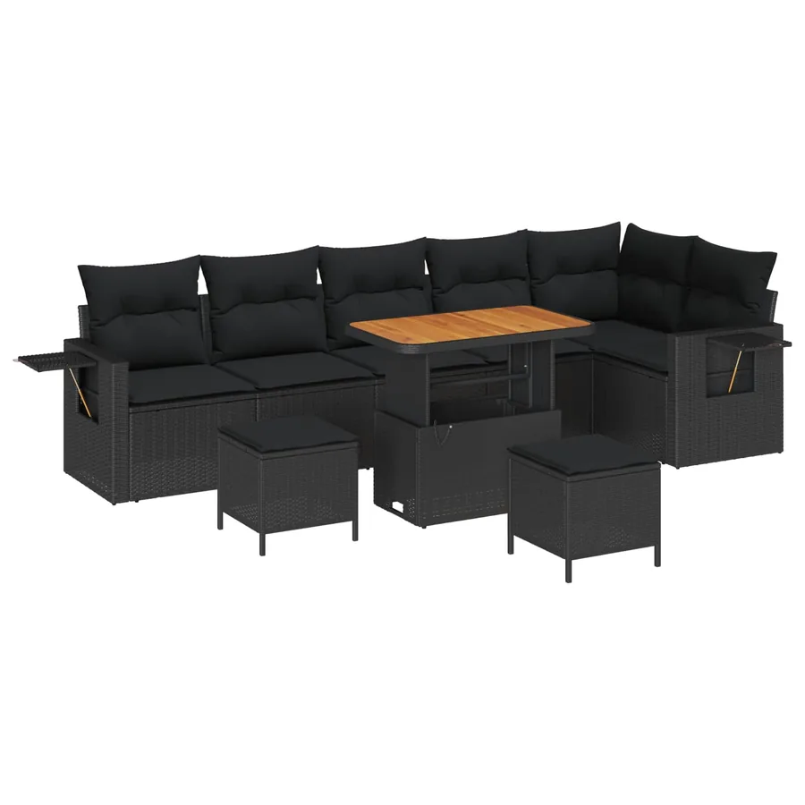 Ensemble de canapé de jardin avec coussin 11 pcs Noir polyrotin - 2