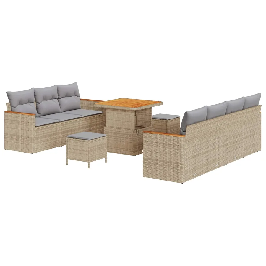 Ensemble de canapé de jardin 10 pcs Beige polyrotin - 2