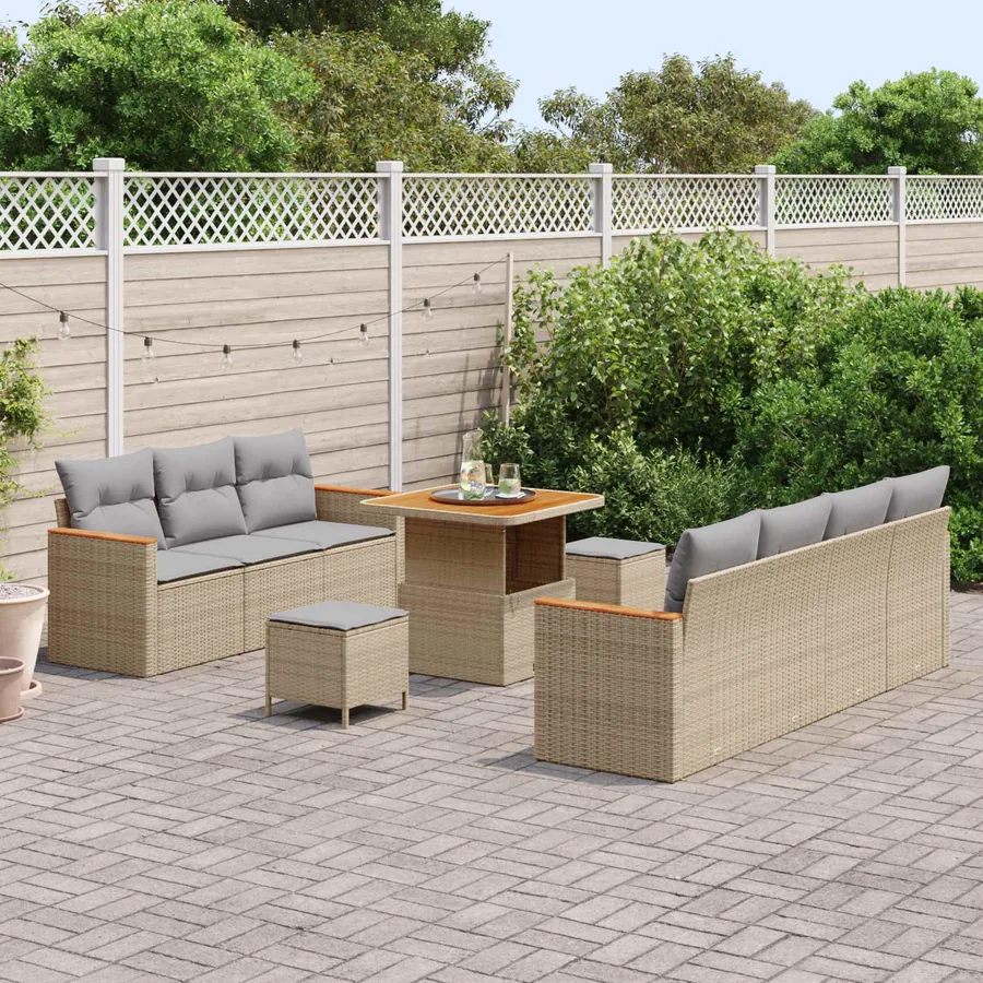 Ensemble de canapé de jardin 10 pcs Beige polyrotin - 3