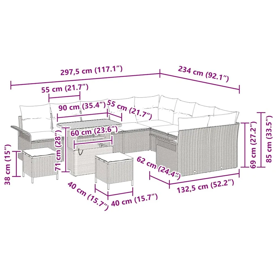Ensemble de canapé de jardin avec coussin 12 pcs Noir - 18