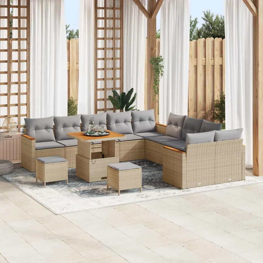Ensemble de canapé de jardin 13 pcs Beige polyrotin