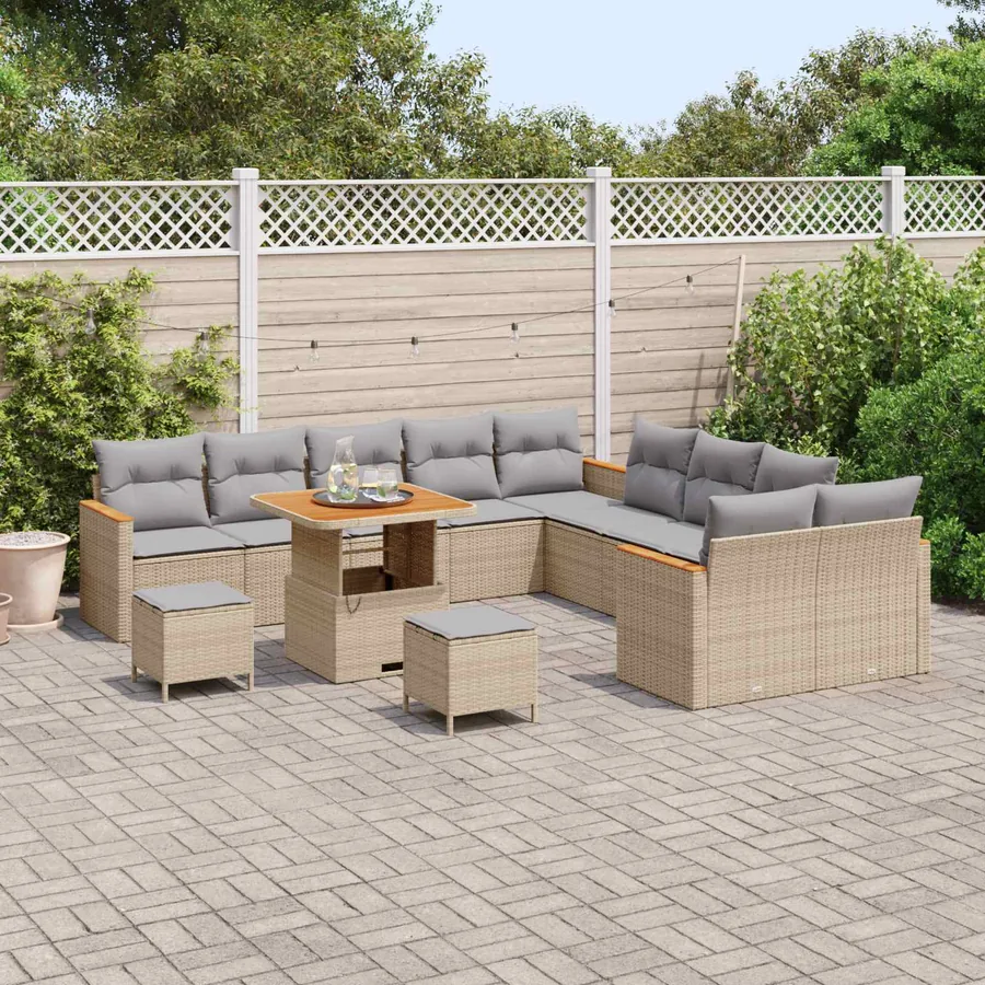 Ensemble de canapé de jardin 13 pcs Beige polyrotin - 3