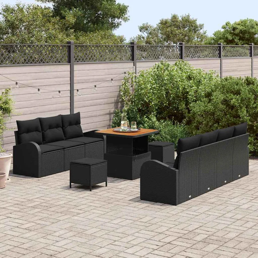 Ensemble de canapé de jardin avec coussin 10 pcs Noir - 3