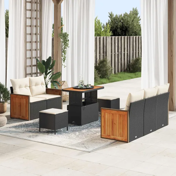 Ensemble de canapé de jardin avec coussin 8 pcs Noir et Crème