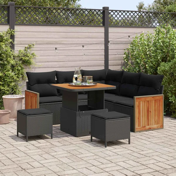 Ensemble de canapé de jardin avec coussin 8 pcs Noir