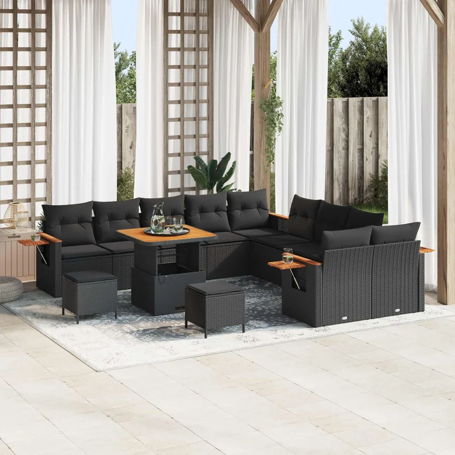 Ensemble de canapé de jardin 13 pcs Noir polyrotin
