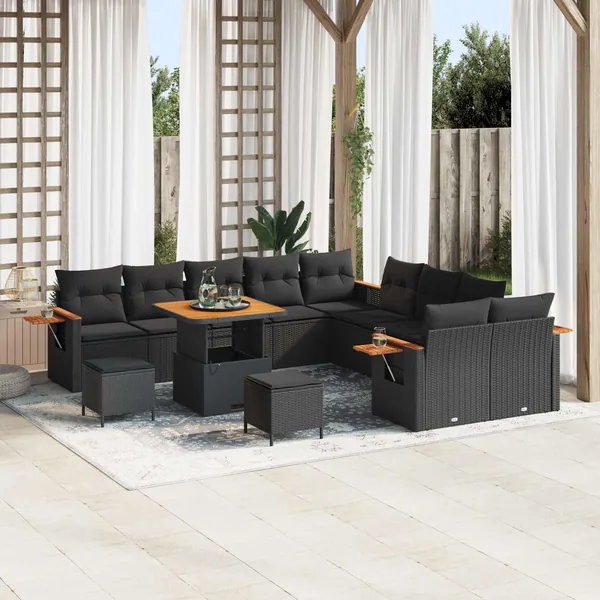 Ensemble de canapé de jardin 13 pcs Noir polyrotin