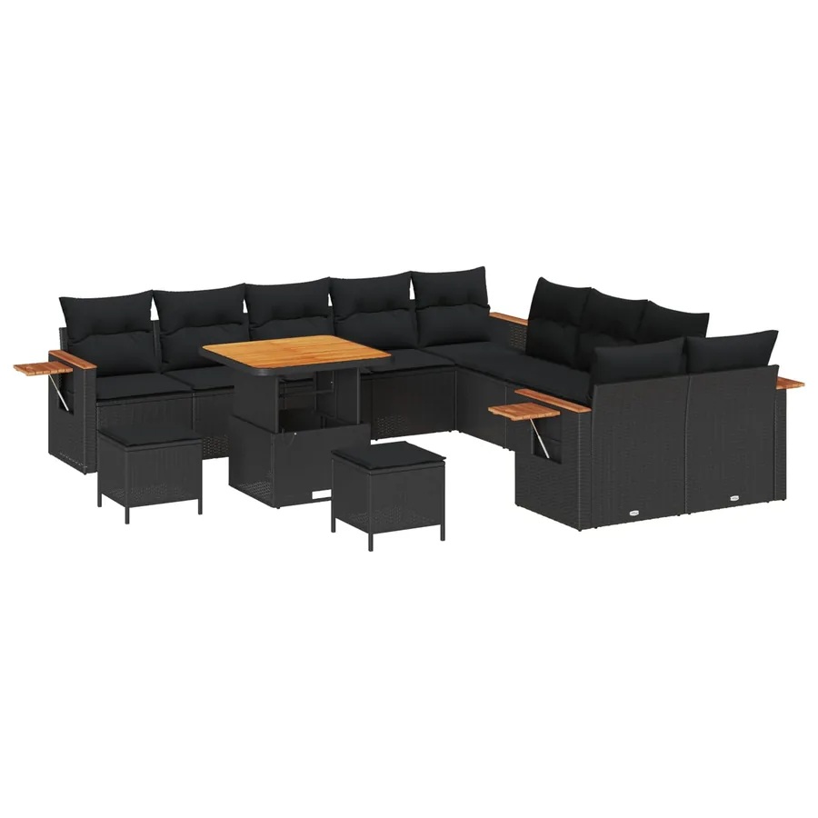 Ensemble de canapé de jardin 13 pcs Noir polyrotin - 2