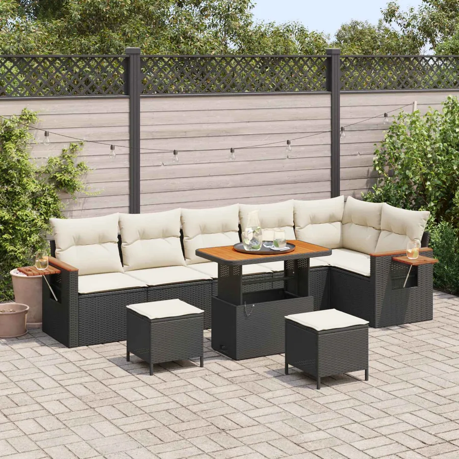 Ensemble de canapé de jardin 9 pcs Noir polyrotin