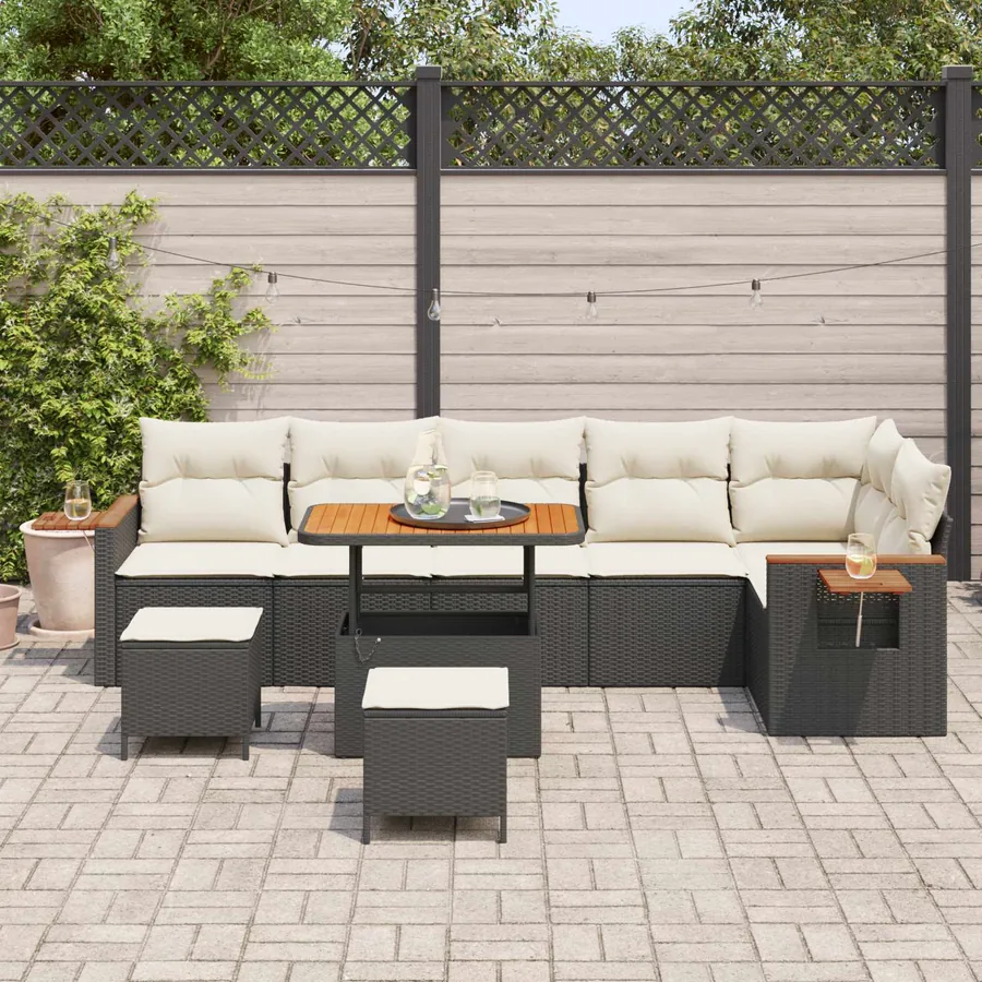 Ensemble de canapé de jardin 9 pcs Noir polyrotin - 3
