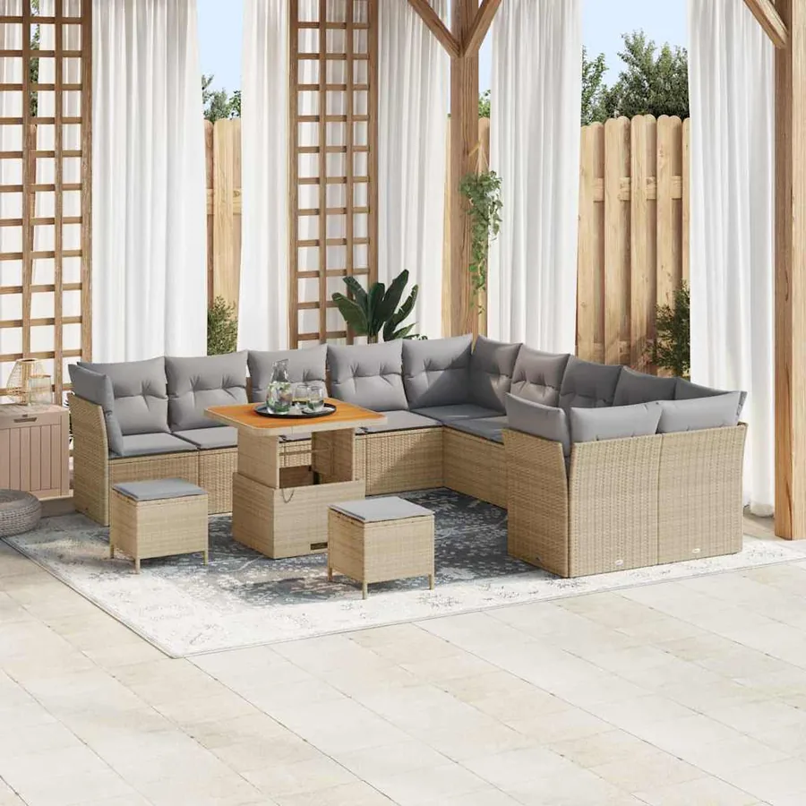 Ensemble de canapé de jardin 13 pcs Beige et Gris clair