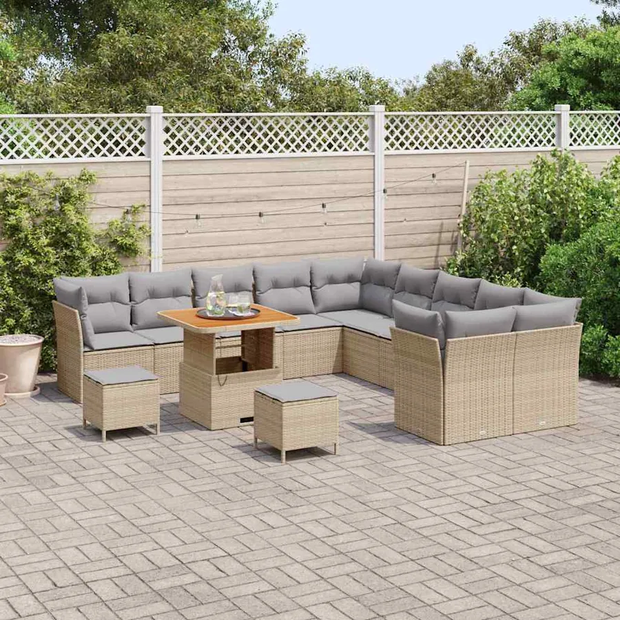 Ensemble de canapé de jardin 13 pcs Beige et Gris clair - 3