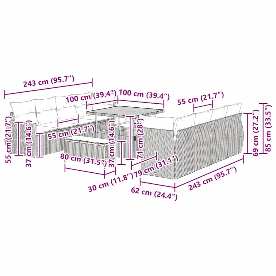 Ensemble de canapé de jardin 11 pcs Beige Poly rotin - 18