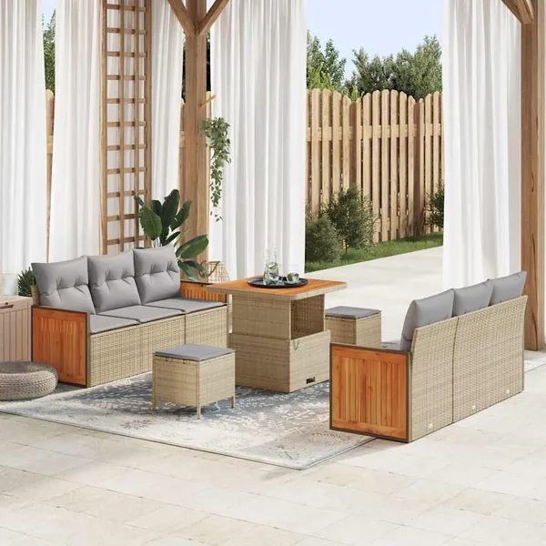 Ensemble de canapé de jardin 11 pcs Beige et Gris clair