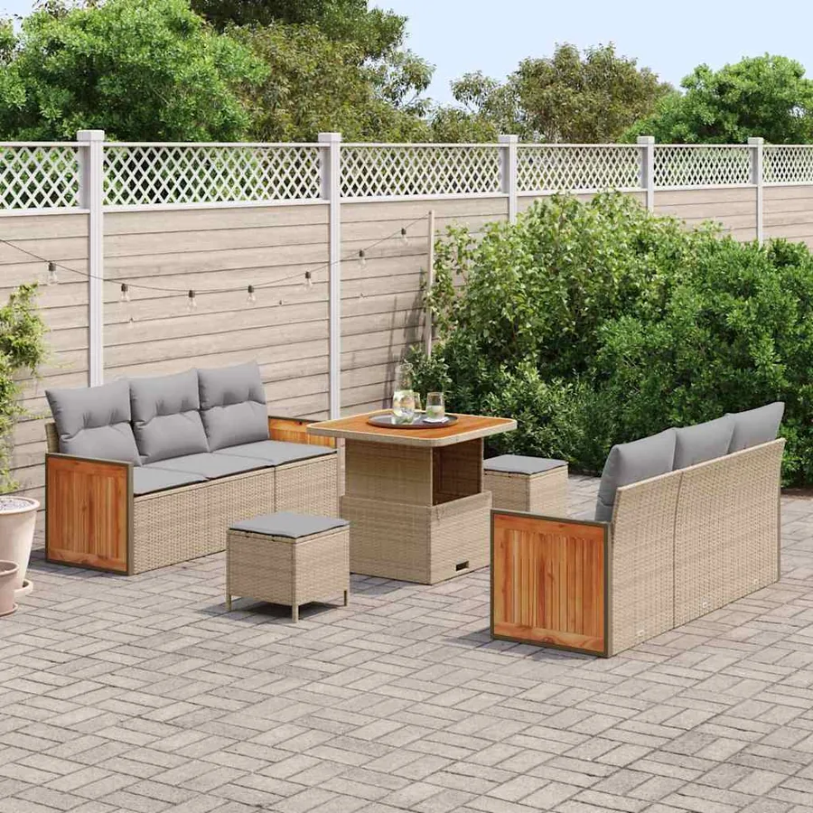 Ensemble de canapé de jardin 11 pcs Beige et Gris clair - 3