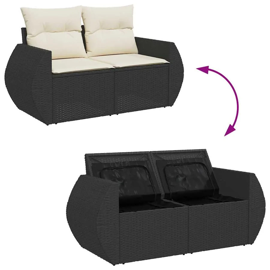 Ensemble de canapé de jardin 8 pcs Noir et Crème polyrotin - 12