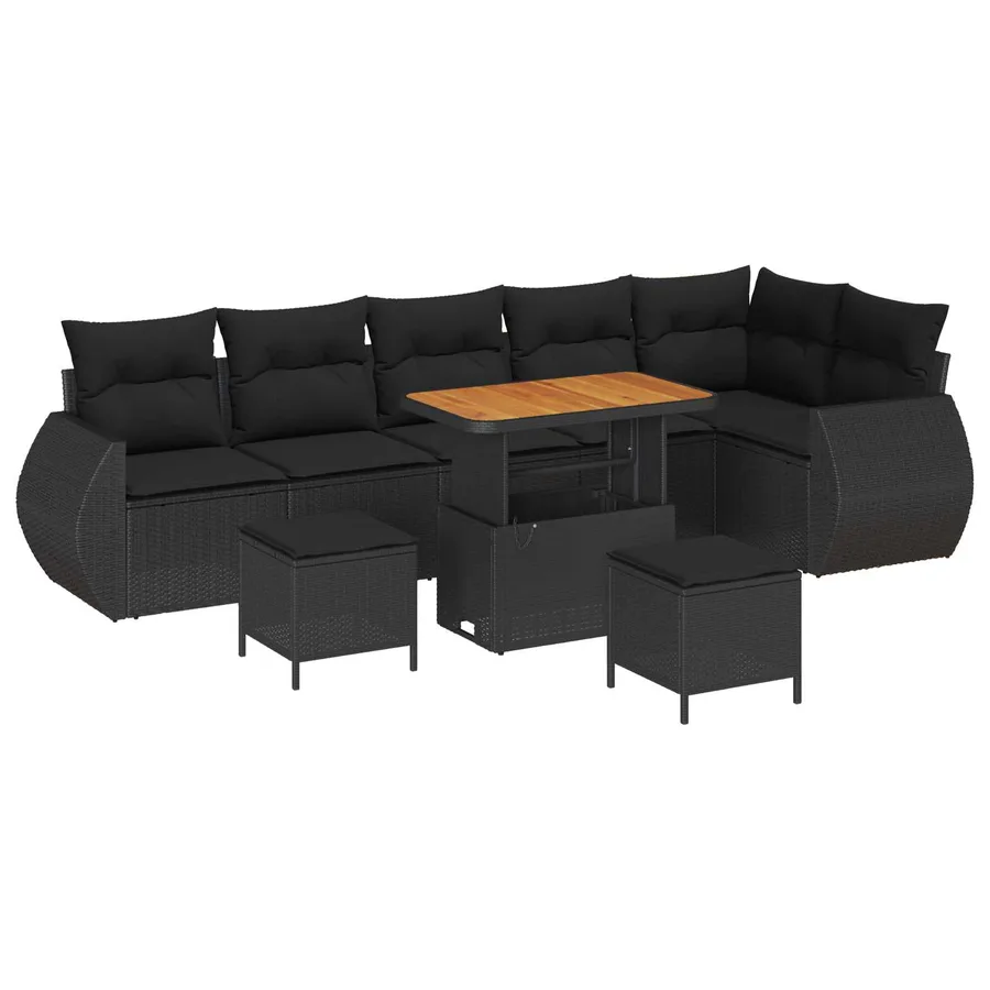 Ensemble de canapé de jardin 9 pcs Noir Poly Rattan - 2