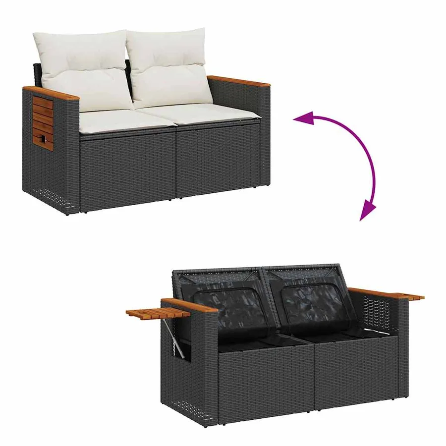 Ensemble de canapé de jardin 13 pcs Noir et Crème polyrotin - 11