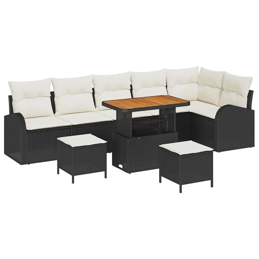 Ensemble de canapé de jardin avec coussin 9 pcs Noir et Crème - 2