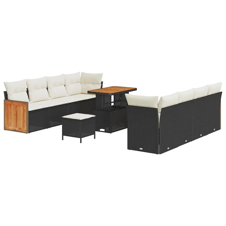 Ensemble de canapé de jardin 12 pcs Noir et Crème polyrotin - 2
