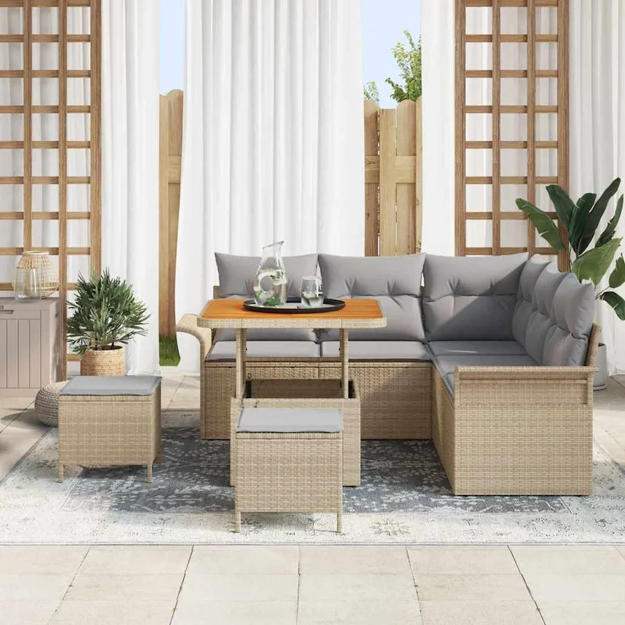Ensemble de canapé de jardin 8 pcs Beige et Gris clair - 3