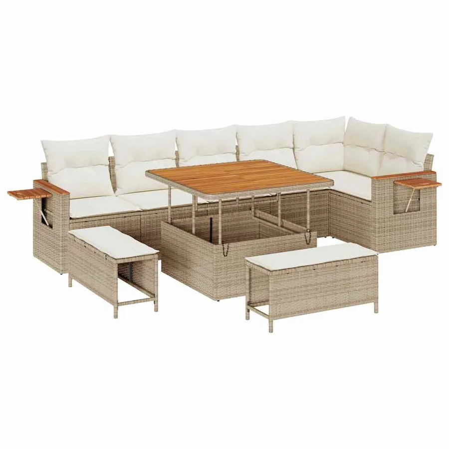 Ensemble de canapé de jardin 11 pcs Beige et crème polyrotin - 2