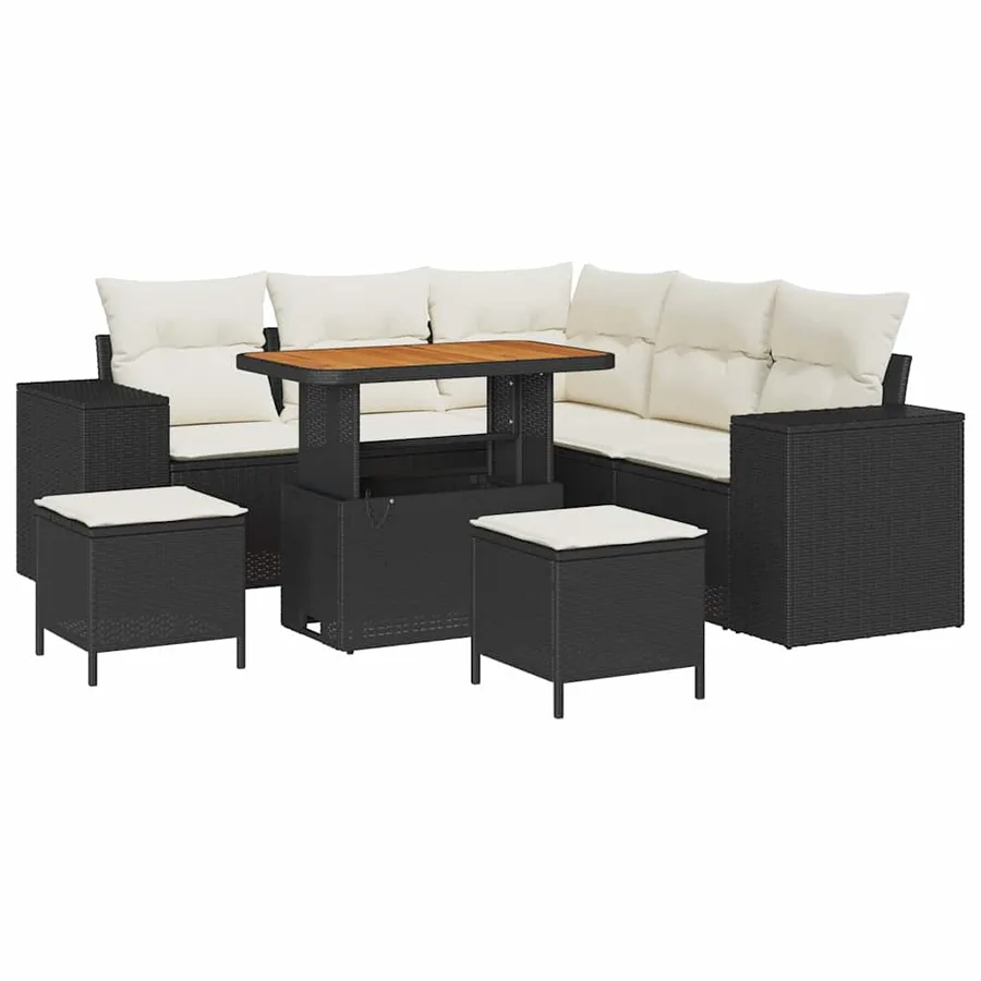 Ensemble de canapé de jardin 8 pcs Noir et Crème polyrotin - 2
