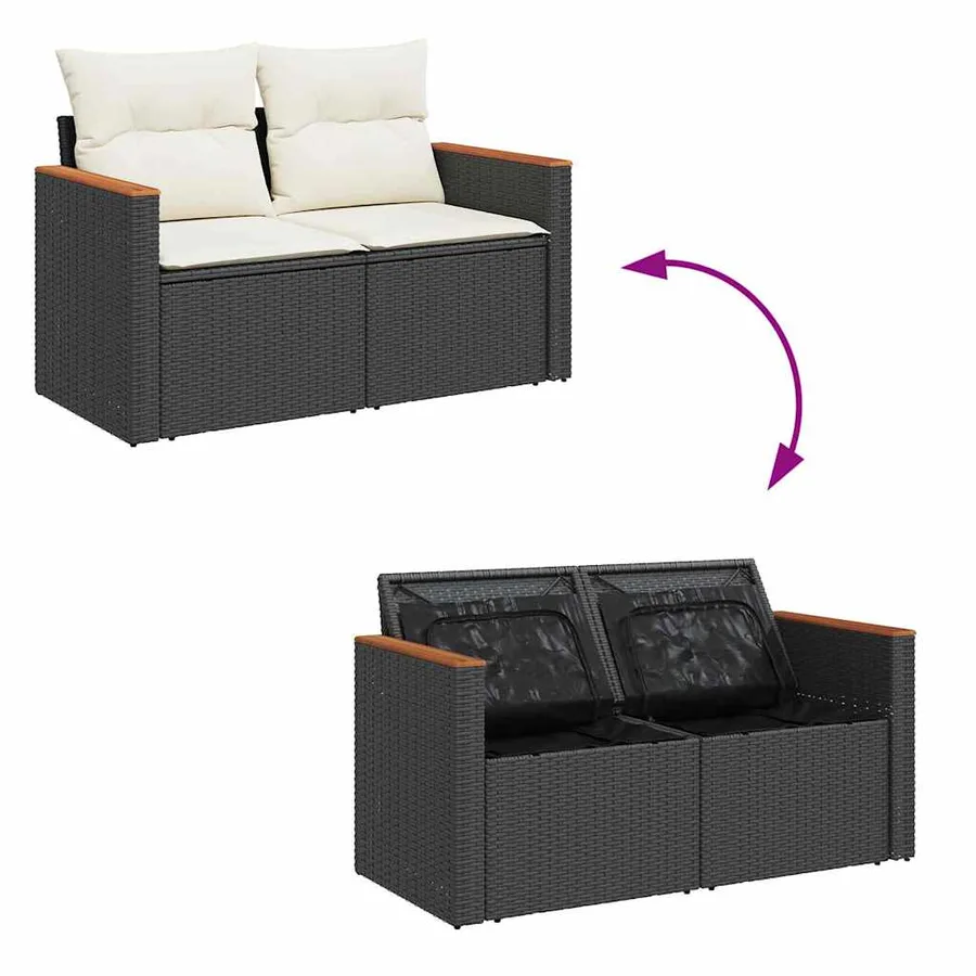 Ensemble de canapé de jardin avec coussin 12 pcs Noir polyrotin - 12