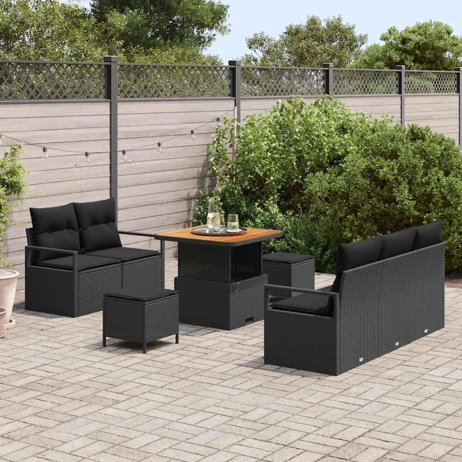 Ensemble de canapé de jardin avec coussin 8 pcs Noir - 3