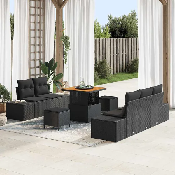 Ensemble de canapé de jardin avec coussin 8 pcs Noir Poly rotin