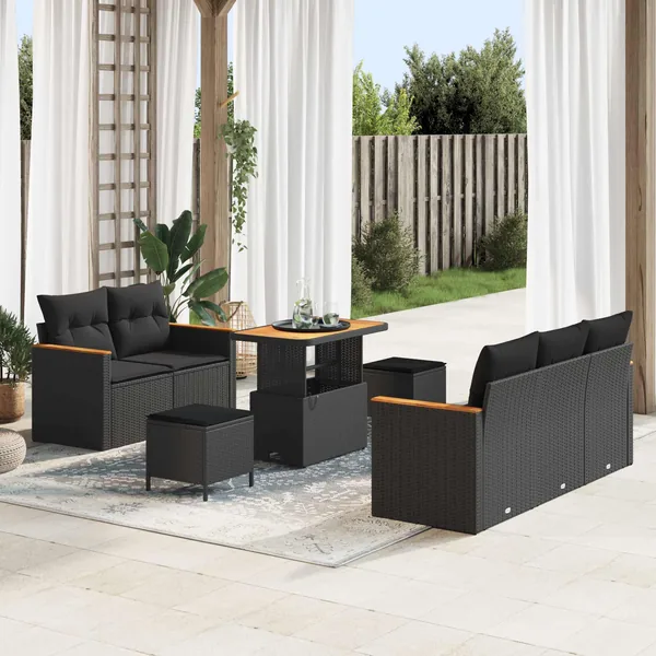 Ensemble de canapé de jardin avec coussin 10 pcs Noir polyrotin