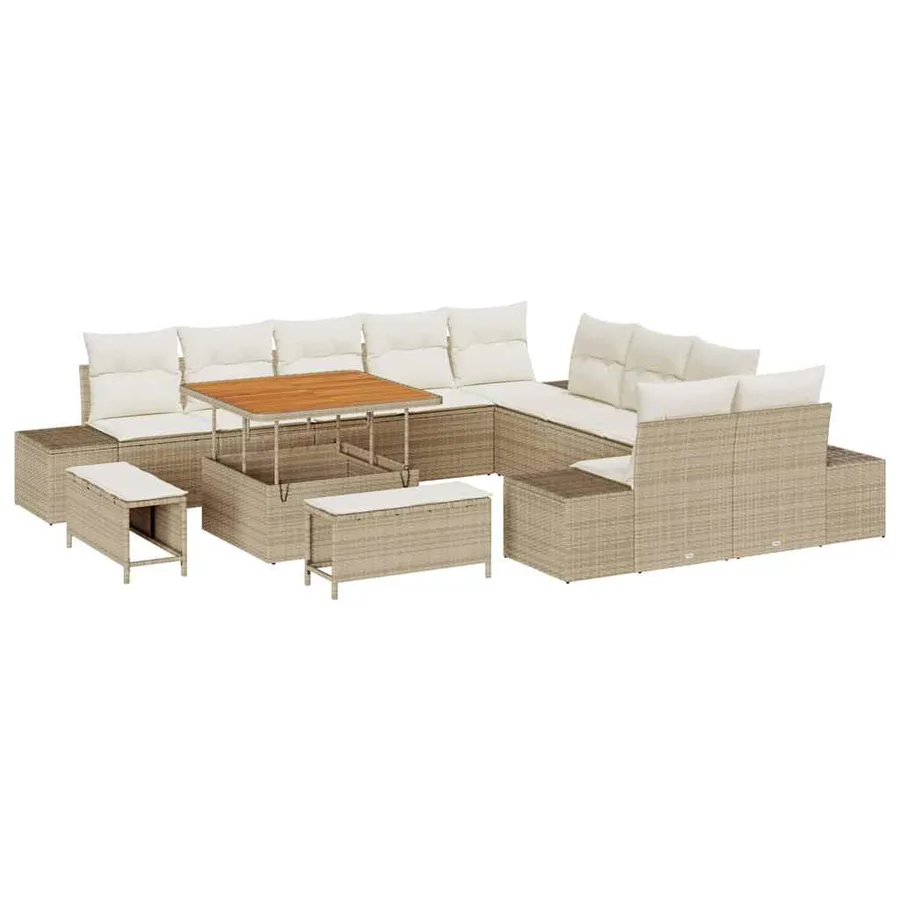 Ensemble de canapé de jardin 13 pcs Beige Poly rotin - 2