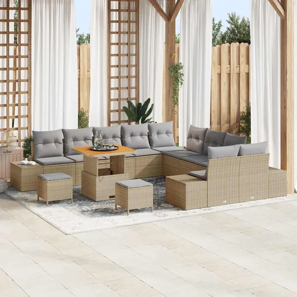 Ensemble de canapé de jardin 13 pcs Beige Poly rotin