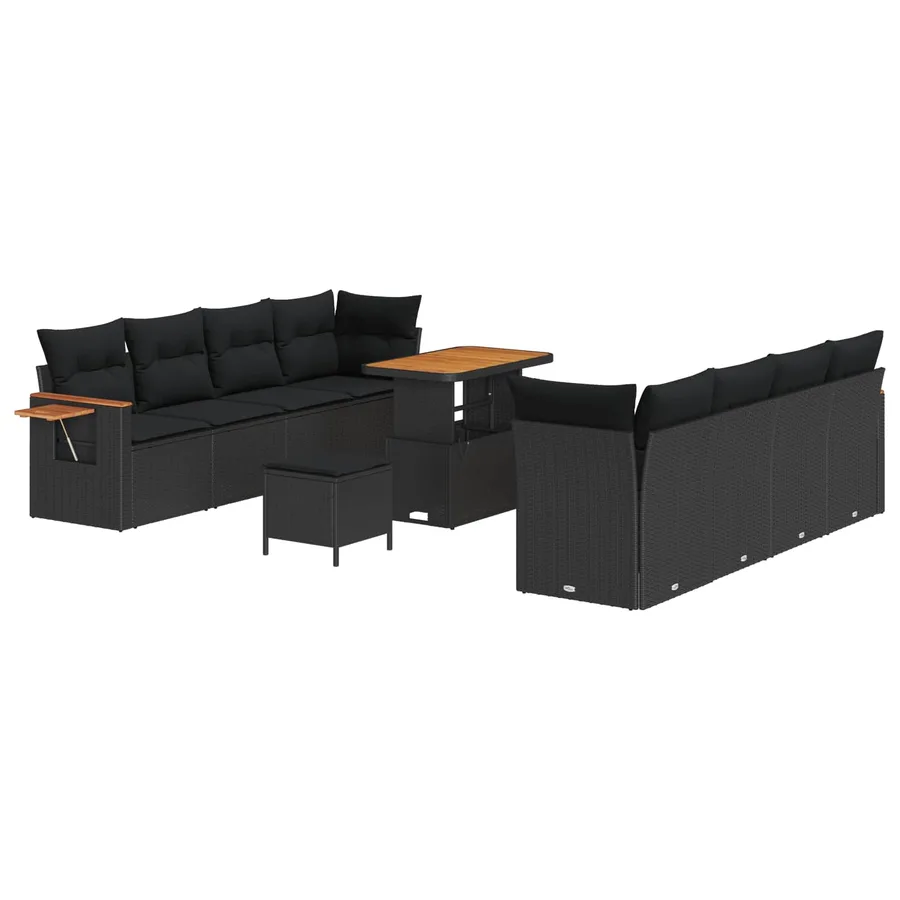 Ensemble de canapé de jardin avec coussin 12 pcs Noir polyrotin - 2