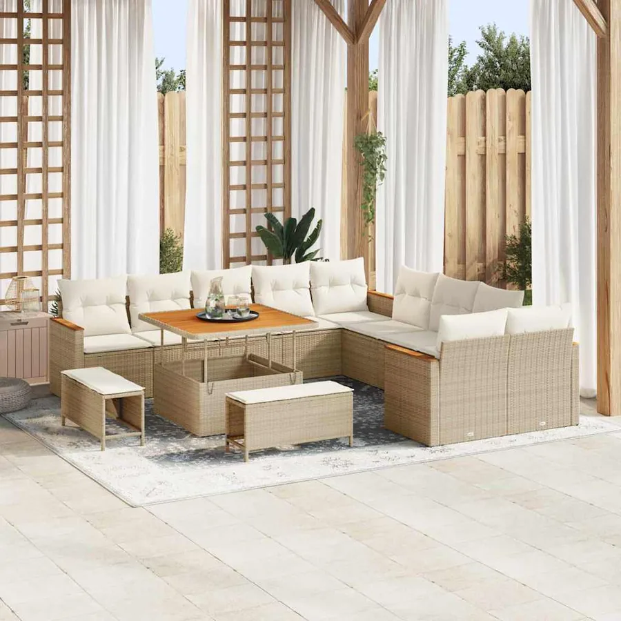 Ensemble de canapé de jardin 13 pcs Beige polyrotin